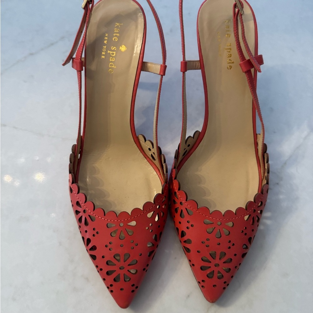 Kate Spade Red Floral Cutout Heels